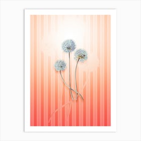 Blue Leek Flower Vintage Botanical in Peach Fuzz Awning Stripes Pattern n.0065 Art Print