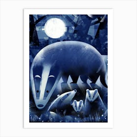 Badgers in the Moonlight Art Print