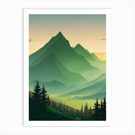 Misty Mountains Vertical Composition In Green Tone 162 Art Print