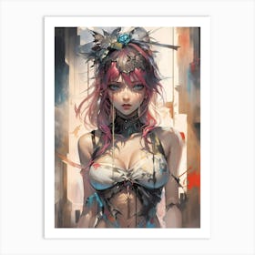 Anime Girl With Pink Hair Art Print