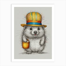 Hedgehog In A Hat Art Print