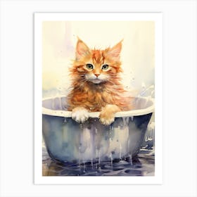 Laperm Cat In Bathtub Bathroom 1 Art Print
