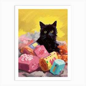 A Black Cat Kitten Oil Painting 1 Art Print