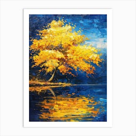 Yellow Tree By The Lake 1 Art Print