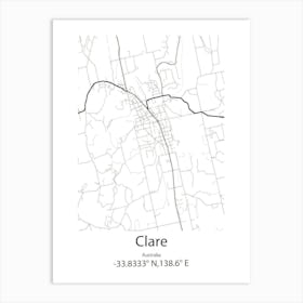 Clare,Australia Minimalist Map Art Print