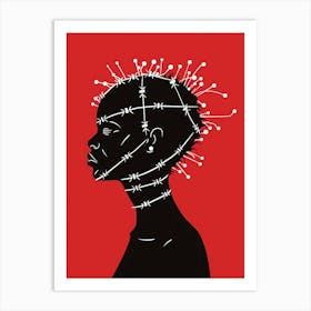 Woman With Barbed Wire On Her Head Art Print