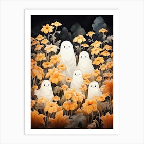 Cute Bedsheet Ghost, Botanical Halloween Watercolour 159 Art Print