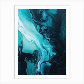 Teal And Black Flow Asbtract Painting 2 Art Print