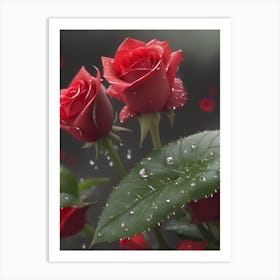 Red Roses At Rainy With Water Droplets Vertical Composition 47 Art Print