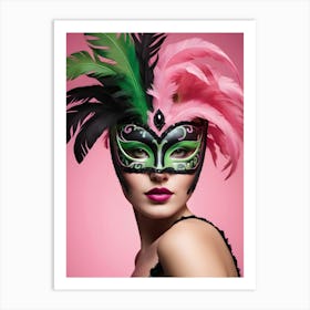 A Woman In A Carnival Mask, Pink And Black (49) Art Print