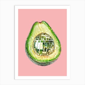 Disco Ball Avocado Pink Art Disco Poster Trendy Aesthetic Art Food Kitchen Art Print