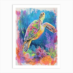 Sea Turtle With Marine Plants Scribble 4 Art Print
