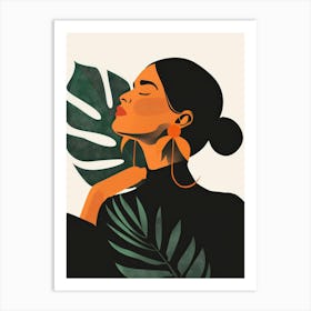 Illustration Of A Woman With Leaves Art Print