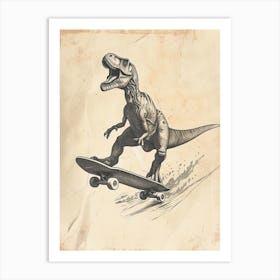 Vintage Dimorphodon Dinosaur On A Skateboard  1 Art Print