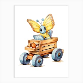 Baby Butterfly On Toy Car, Watercolour Nursery 3 Art Print