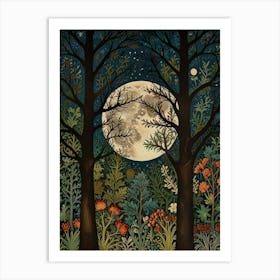 Moonlight In The Forest Style William Morris Art Print