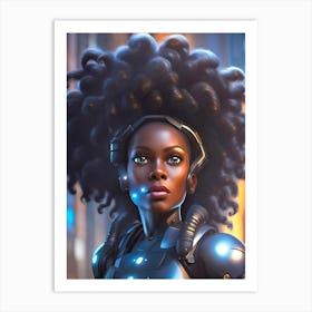 Futuristic Girl With Afro Art Print