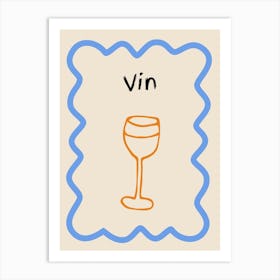 Wine Doodle Poster French Blue & Orange Art Print
