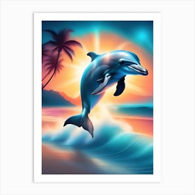 Dolphin Jumping At Sunset Art Print