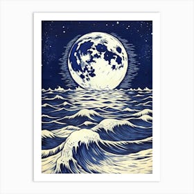 Moon and Ocean Waves Art Print