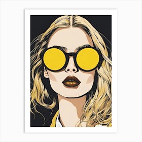 Yellow hair Girl In Sunglasses , Pop art Art Print