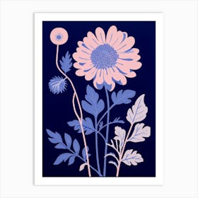 Blue Flower Illustration Chrysanthemum 1 Art Print