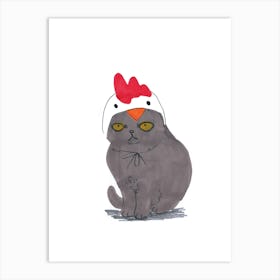 Chicken Hat Cat Art Print