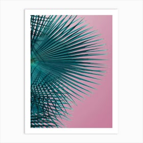 Palm leaf on pink background Art Print