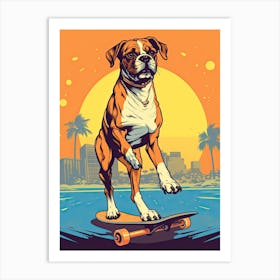 Boxer Dog Skateboarding Illustration 4 Art Print