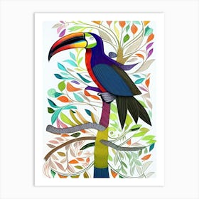 Toucan Bird Tree Animal Wildlife Leaves Nature Beak Wings Art Print