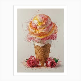 Ice Cream Cone With Roses Art Print