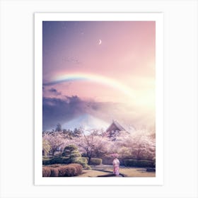 Japanese Woman In Front Of Mount Fuji Art Print