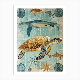 Sea Turtle Screenprint Sea Scape Art Print