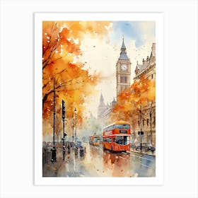 London United Kingdom In Autumn Fall, Watercolour 1 Art Print