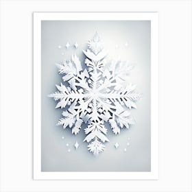 White, Snowflakes, Retro Drawing 3 Art Print