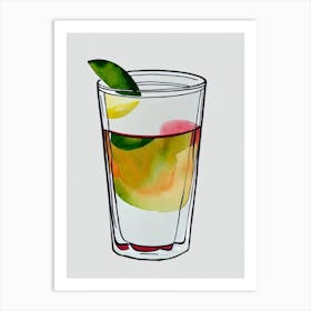 Cuba Libre 2 Minimal Line Drawing With Watercolour Cocktail Poster Art Print