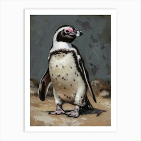 African Penguin Fernandina Island Oil Painting 2 Art Print