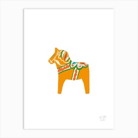 Swedish Dalahorse Orange On White Art Print