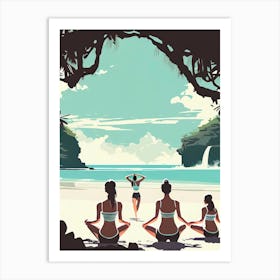 Morning Yoga In Bali - Retro Landscape Beach and Coastal Theme Travel Poster Art Print