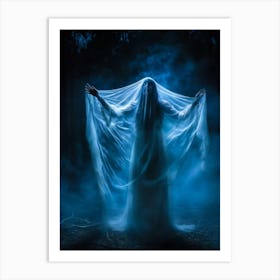 Ghostly Figure Mid Scream Behind A Semi Transparent Veil Ethereal Hands Reaching Out From The Mis (1) Art Print