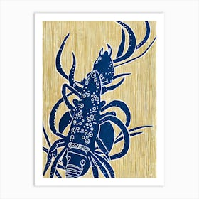 Blue Lobster Linocut Art Print