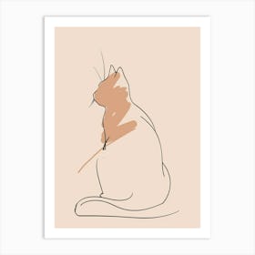 Cat Sitting - Boho, Line Art 2 Art Print