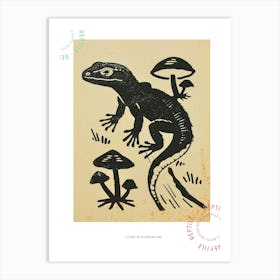 Lizard With Mushrooms Bold Block 2 Poster Art Print