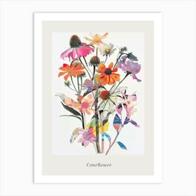 Coneflower 2 Collage Flower Bouquet Poster Art Print