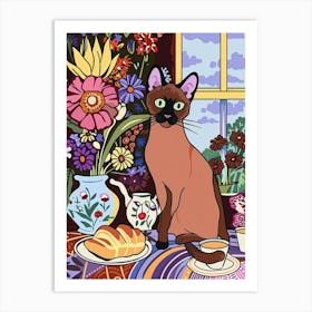 Tea Time With A Burmese Cat 2 Art Print