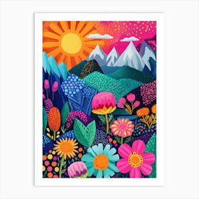 Colorful Landscape With Mountain and Flowers 7 Art Print