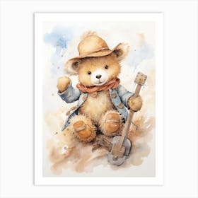 Explorer Teddy Bear Painting Watercolour 1 Art Print