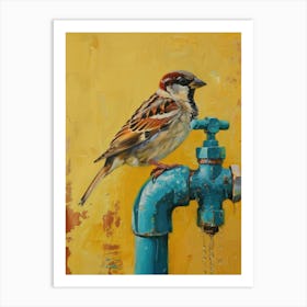 Sparrow On A Faucet Art Print