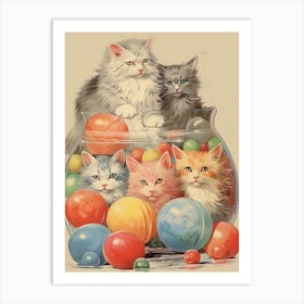 Collection Of Vintage Cats In A Bowl Kitsch 5 Art Print