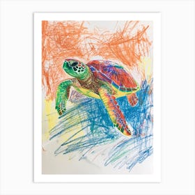 Rainbow Sea Turtle Crayon Scribble Art Print
